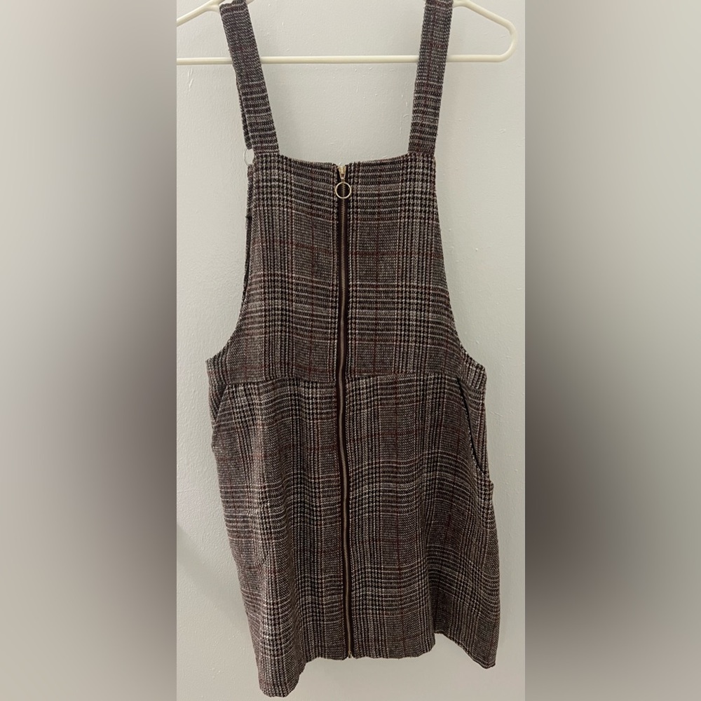 Brown Plaid Mini Dress with Front Zip